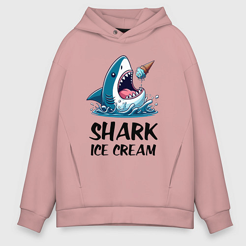 Мужское худи оверсайз Shark ice cream - ai art / Пыльно-розовый – фото 1