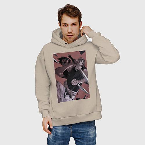 Мужское худи оверсайз Магическая битва Тодзи Фусигуро с ножами / Миндальный – фото 3