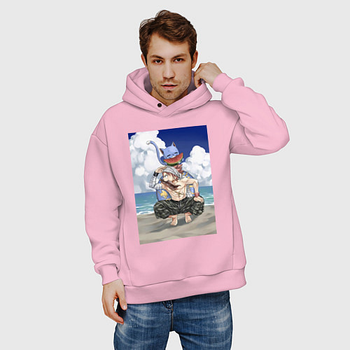 Мужское худи оверсайз Хвост Феи Хэппи Нацу Драгнил / Светло-розовый – фото 3