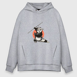 Толстовка оверсайз мужская Кунгфу панда По с бамбуковой палкой, цвет: меланж