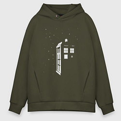 Толстовка оверсайз мужская Тардис в звёздах, цвет: хаки