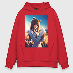 Толстовка оверсайз мужская Волчица и пряности Холо в поле, цвет: красный