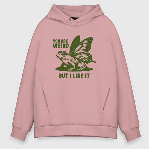 Мужское худи оверсайз Лягушка с крыльями ты странный но мне нравится / Пыльно-розовый – фото 1