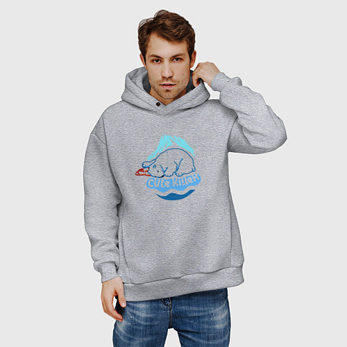 Мужское худи оверсайз Белый медведь и полярник / Меланж – фото 3