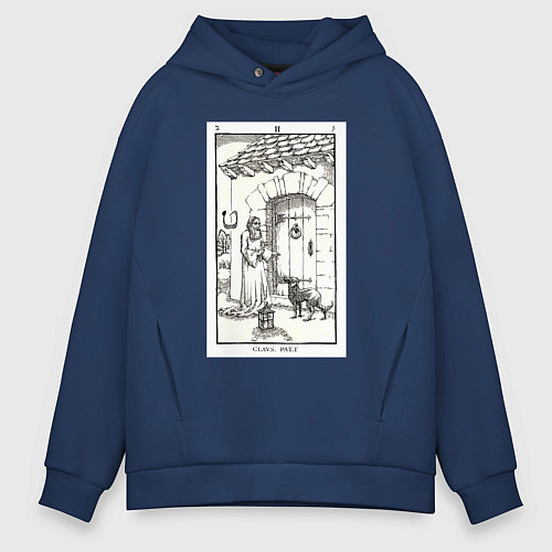 Мужское худи оверсайз Девятые врата Open that which is closed Антихрист / Тёмно-синий – фото 1