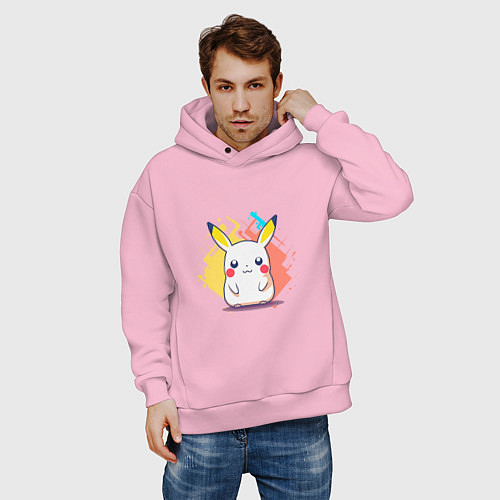 Мужское худи оверсайз Белый Пикачу / Светло-розовый – фото 3