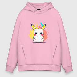 Толстовка оверсайз мужская Белый Пикачу, цвет: светло-розовый