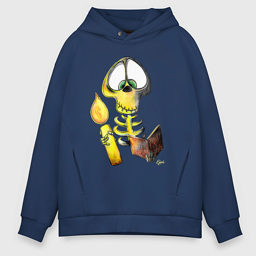 Мужское худи оверсайз Скелет ученый / Тёмно-синий – фото 1