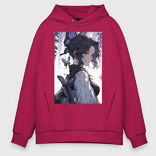 Мужское худи оверсайз Клинок, рассекающий демонов Синобу Котё бабочка / Маджента – фото 1