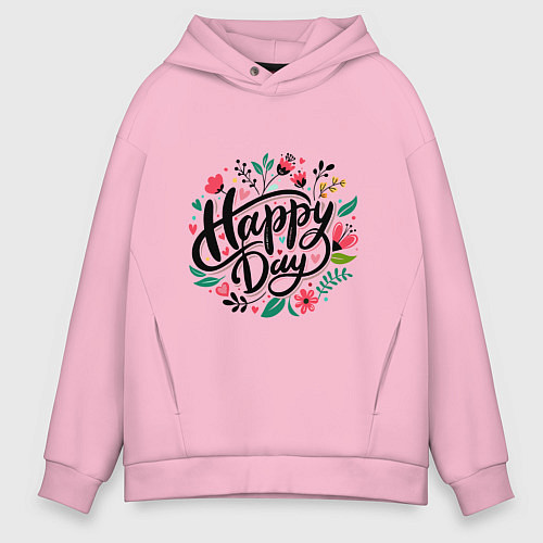 Мужское худи оверсайз Happy day с цветами / Светло-розовый – фото 1
