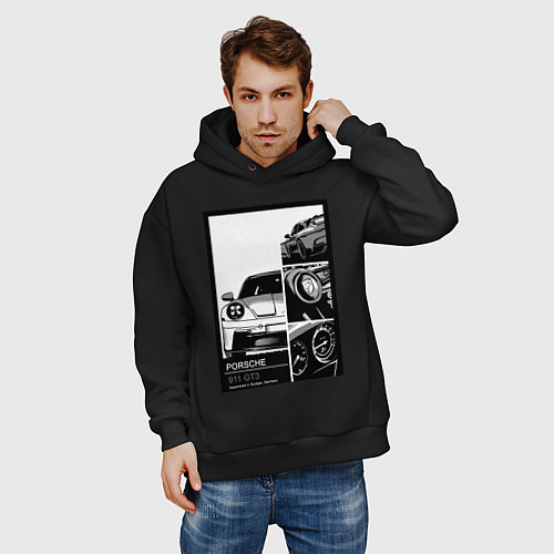 Мужское худи оверсайз Porsche 911 автомобиль / Черный – фото 3