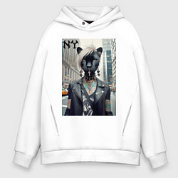 Толстовка оверсайз мужская Молодая пантера - модница из Нью-Йорка, цвет: белый