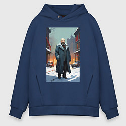 Толстовка оверсайз мужская Ленин зимой без охраны - нейросеть, цвет: тёмно-синий