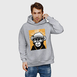 Толстовка оверсайз мужская Обезьяна и очки, цвет: меланж — фото 2