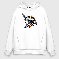 Толстовка оверсайз мужская Акула с пистолетом, цвет: белый