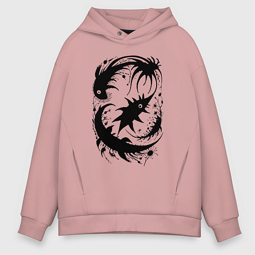 Мужское худи оверсайз Абстрактные твари - нейросеть / Пыльно-розовый – фото 1