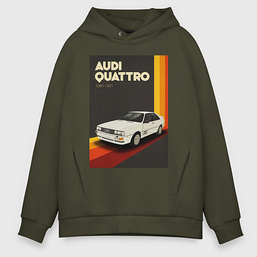 Мужское худи оверсайз Audi Quattro автомобиль / Хаки – фото 1