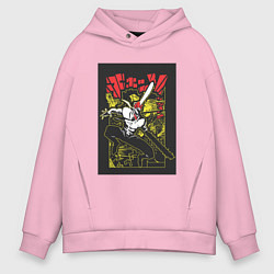 Толстовка оверсайз мужская Человек-бензопила Денджи воплощение демона, цвет: светло-розовый