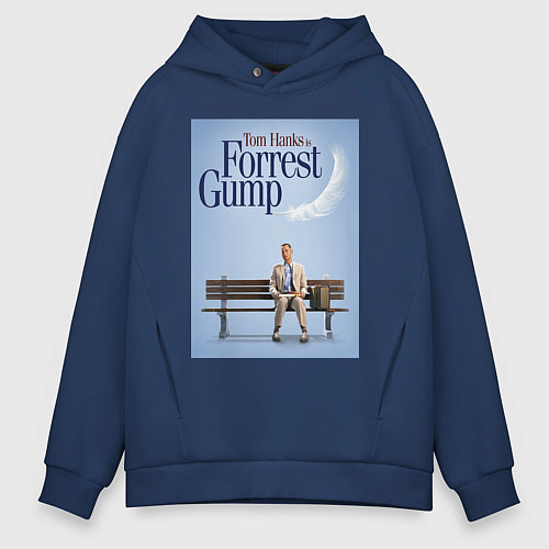 Мужское худи оверсайз Forrest Gump - Tom is on the bench / Тёмно-синий – фото 1