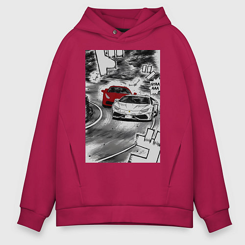 Мужское худи оверсайз Lamborghini initial d / Маджента – фото 1