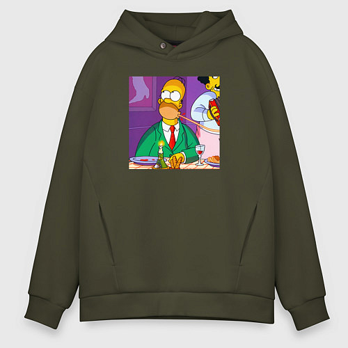 Мужское худи оверсайз Гомер Симпсон спагетти болоньезе / Хаки – фото 1