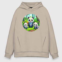 Толстовка оверсайз мужская Панды в бамбуковом лесу, цвет: миндальный