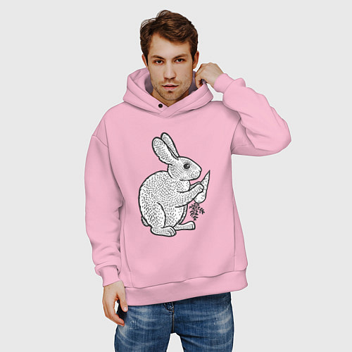 Мужское худи оверсайз Зайчик и морковка / Светло-розовый – фото 3