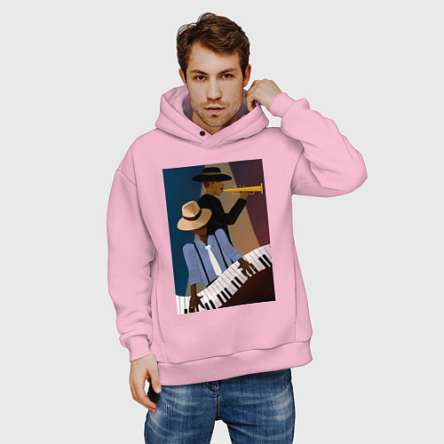Мужское худи оверсайз Музыкант джаз / Светло-розовый – фото 3