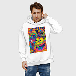 Толстовка оверсайз мужская Психоделические лица, цвет: белый — фото 2