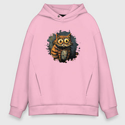 Толстовка оверсайз мужская Большеглазый рыжий кот маслом, цвет: светло-розовый