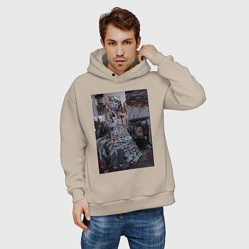 Мужское худи оверсайз Художественный творческий беспорядок / Миндальный – фото 3