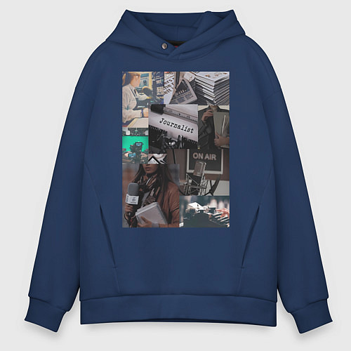 Мужское худи оверсайз Журналист эстетика / Тёмно-синий – фото 1