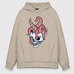 Толстовка оверсайз мужская Осьминог и череп, цвет: миндальный