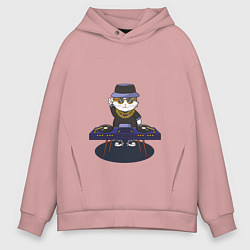 Толстовка оверсайз мужская Кот DJ, цвет: пыльно-розовый