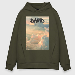 Толстовка оверсайз мужская David облака, цвет: хаки