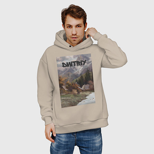 Мужское худи оверсайз Dmitriy деревушка / Миндальный – фото 3