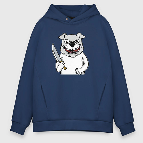 Мужское худи оверсайз Пес маньяк с ножом / Тёмно-синий – фото 1