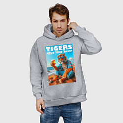 Толстовка оверсайз мужская Tigers also like beer - ai art fantasy, цвет: меланж — фото 2