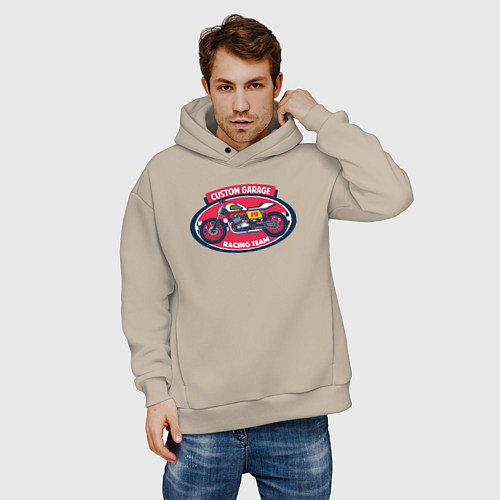 Мужское худи оверсайз Racing team / Миндальный – фото 3