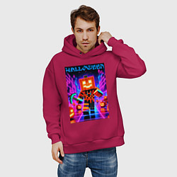 Толстовка оверсайз мужская Halloween is coming - neon glow collaboration, цвет: маджента — фото 2