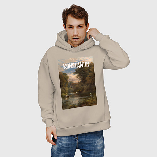 Мужское худи оверсайз Konstantin озеро в лесу / Миндальный – фото 3