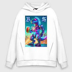 Толстовка оверсайз мужская Beersaur neon glow - meme, цвет: белый