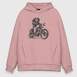 Толстовка оверсайз мужская Кавалер Кинг Чарльз Спаниель Байкер на Мотоцикле н, цвет: пыльно-розовый