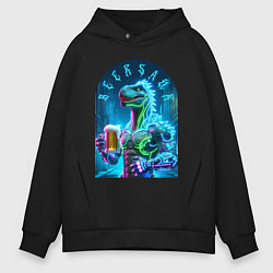 Толстовка оверсайз мужская Neon beersaur - ai art fantasy, цвет: черный