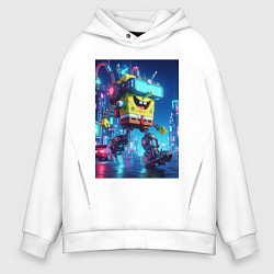 Толстовка оверсайз мужская Cyber Sponge Bob - neon glow fantasy, цвет: белый