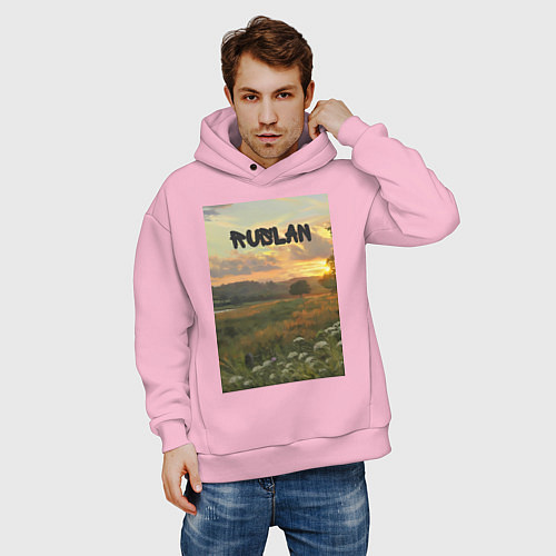 Мужское худи оверсайз Ruslan поле / Светло-розовый – фото 3