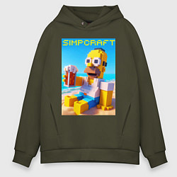 Толстовка оверсайз мужская Minecraft and Simpsons collaboration - ai art, цвет: хаки