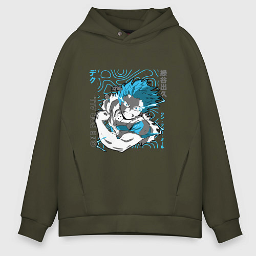 Мужское худи оверсайз Моя геройская академия One for all Деку / Хаки – фото 1