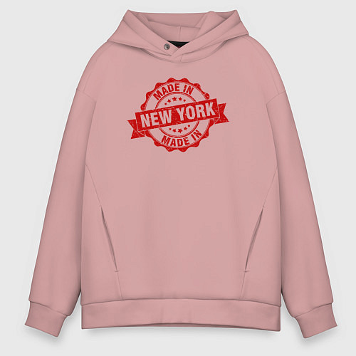 Мужское худи оверсайз Нью-Йорк красная печать / Пыльно-розовый – фото 1