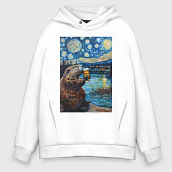 Толстовка оверсайз мужская Бобр курва польский, цвет: белый